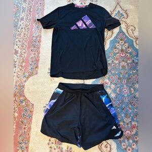 Adidas Women's Black Athletic Shorts - Blue/Purple Accent